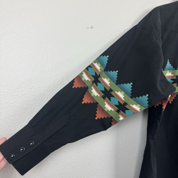 Vintage 90s Wrangler Brushpopper Southwestern Aztec Snap Front Western Shirt XXL - Picture 12 of 16